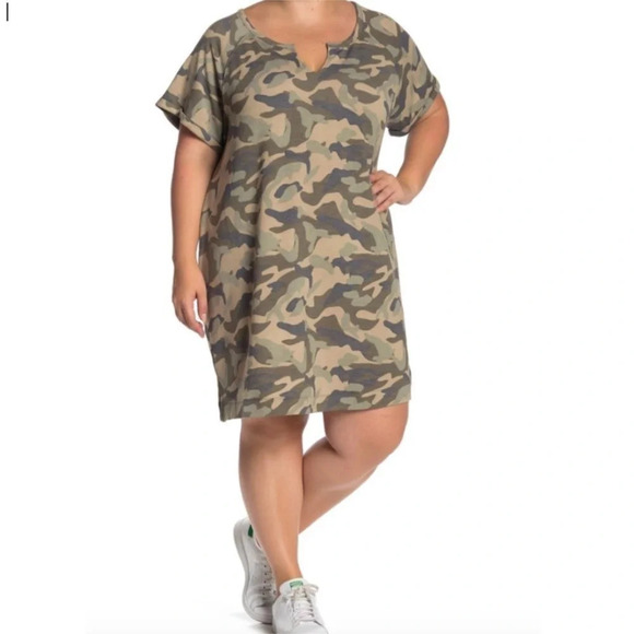 Cable & Gauge Green Camo Split Neck Dress Large NWT - Picture 1 of 9